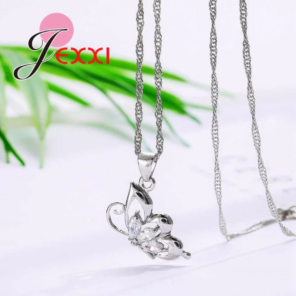 ShiKeWei Butterfly Jewelry Set - Silver-Plated Necklace & Earrings With Cubic Zirconia
