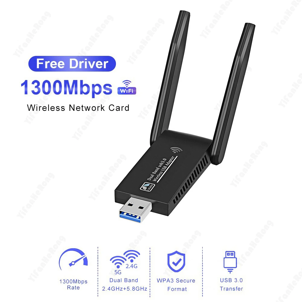 USB 와이파이 어댑터 1300Mbps RTL8812BU 듀얼 밴드 PC용 블랙 이더넷 와이파이 동글 외부 안테나 와이파이 수신기 네트워크 카드