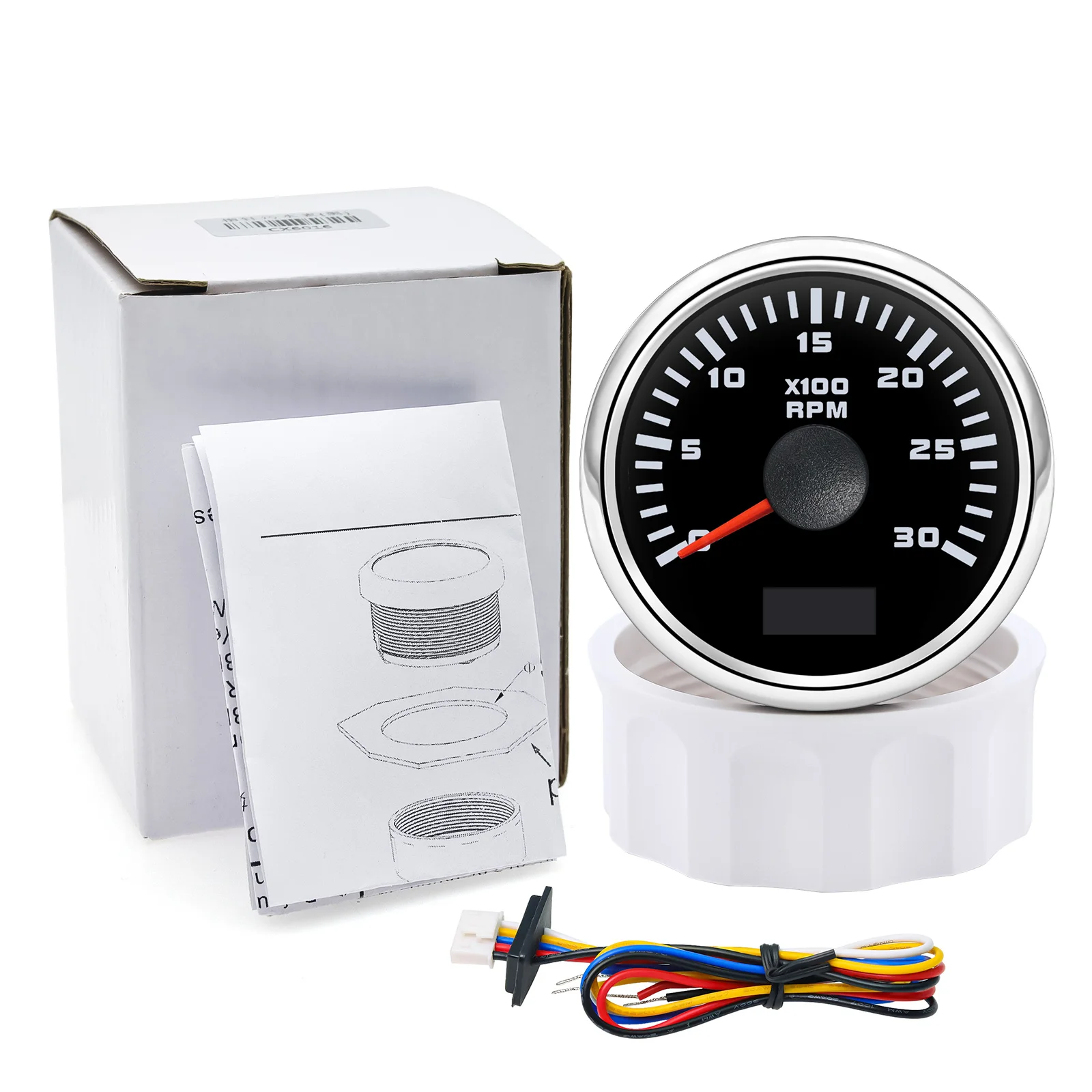 Tachometer Gauge Engine Tachometer Tachometer Meter Engine Hour Meter 3000/4000/6000/7000/8000 RPM 52mm Boat Tachometer Hourmeter Gauge outboard rpm meter Red Backlight boat accessories marine