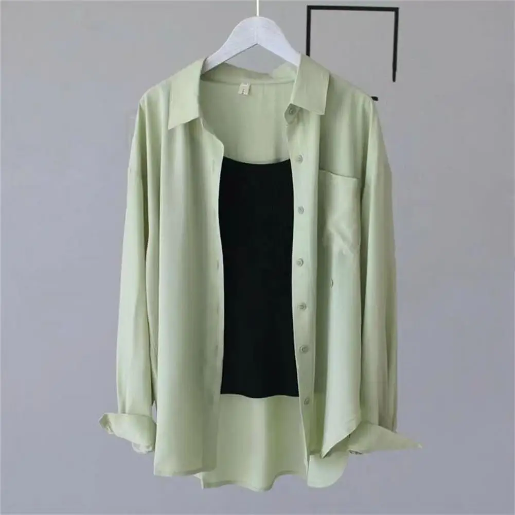 

Breathable Women Shirt Stylish Women's Lapel Long Sleeve Shirt Loose Fit Single Breasted Solid Color Fashionable Female for A