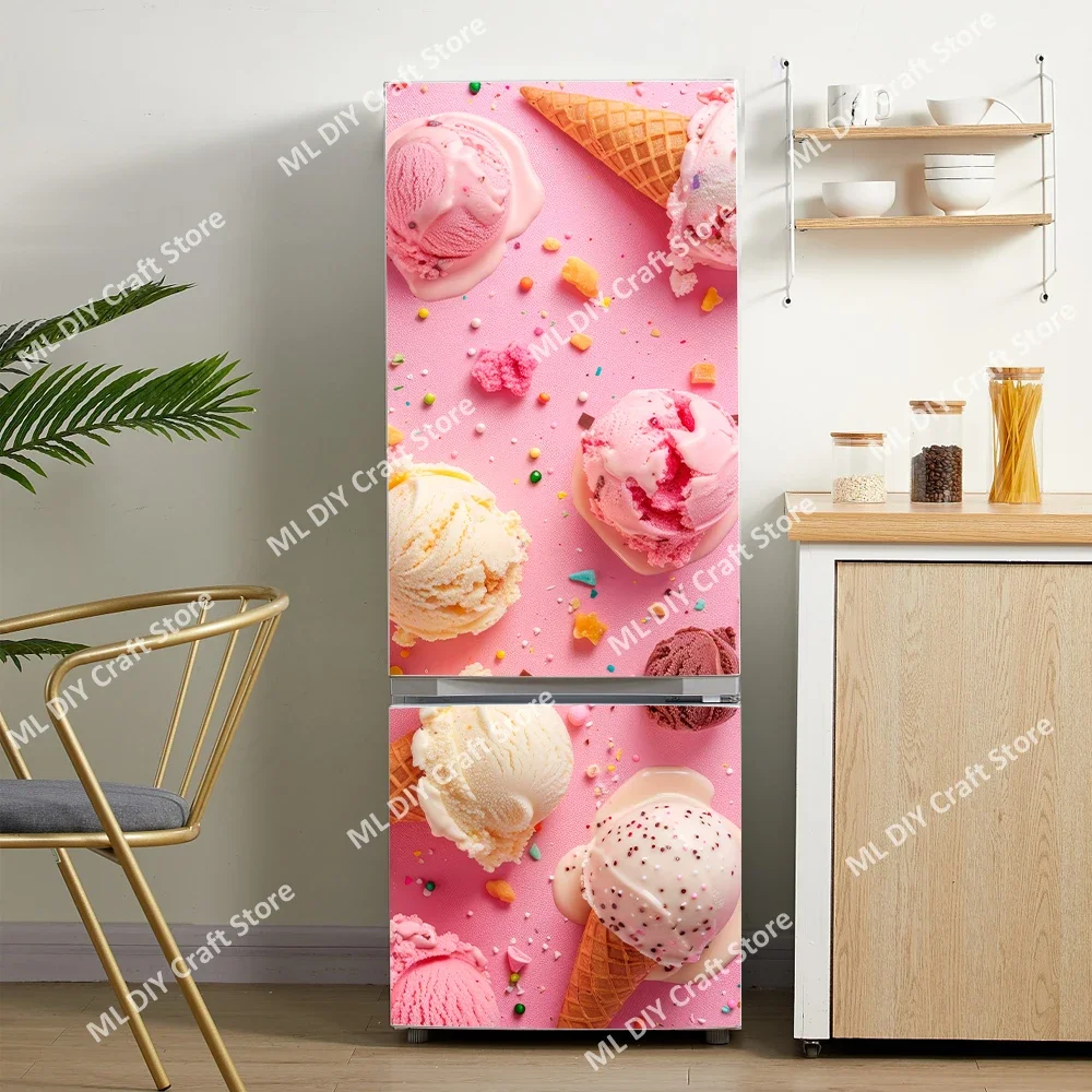thumbnail image 1 of Pegatinas de pared para puerta de refrigerador con diseño de donuts y helado, papel tapiz de PVC autoadhesivo para cocina, cubierta para puerta de refrigerador, decoración, 1 of 5