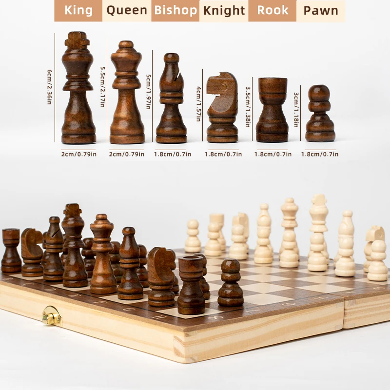 29x29cm Wooden Folding Magnetic Chess Set With 34 Chess Pieces Interior 3 in 1 Portable Travel Board Game Set for Kids Adults