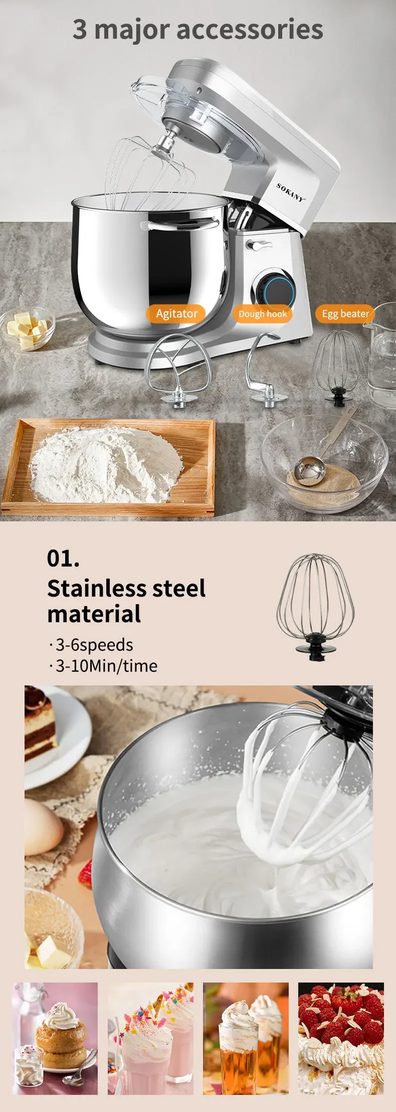 Description Picture 4 of itemHouselin Electric Stand Mixer 11-Litre, Dough Hook, Flat Beater Attachments, Splash Guard 6 Speeds with Whisk