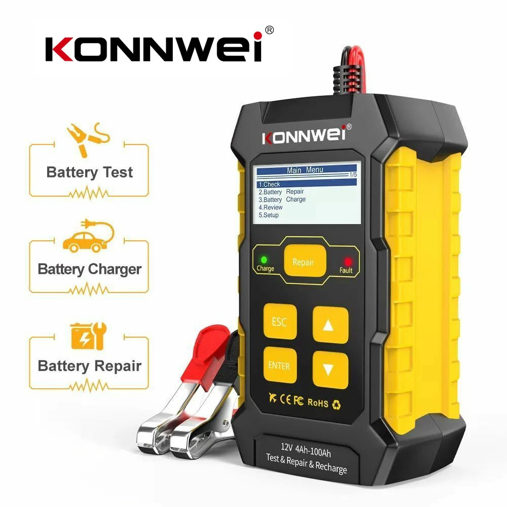 

KONNWEI KW510 12V Full Automatic Battery Tester Car Repair Tool Pulse Repair 5A Battery Charger Wet Dry AGM Gel Lead Acid Test