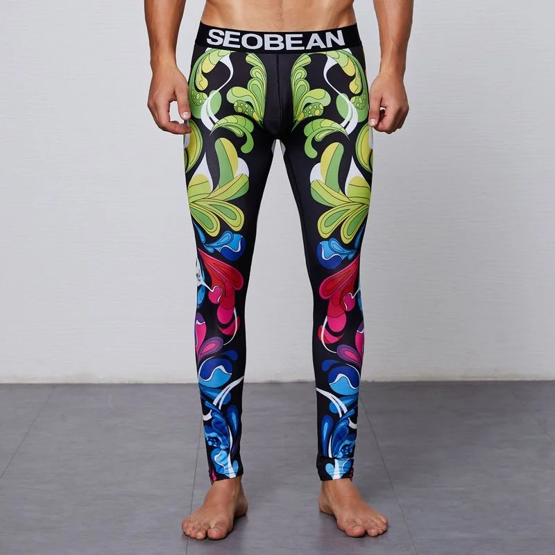 Colorful 3/4 Compression Long Pants Men's Sports Running Tights Basketball Gym Bodybuilding Skinny Leggings Trousers