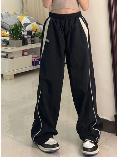 HOUZHOU 여성용 캐주얼 헐렁한 바지, 빈티지 Y2k 오버사이즈 힙합 조거, 하라주쿠 스트리트웨어, BF 여성 스웻팬츠 와이드 레그 팬츠 2