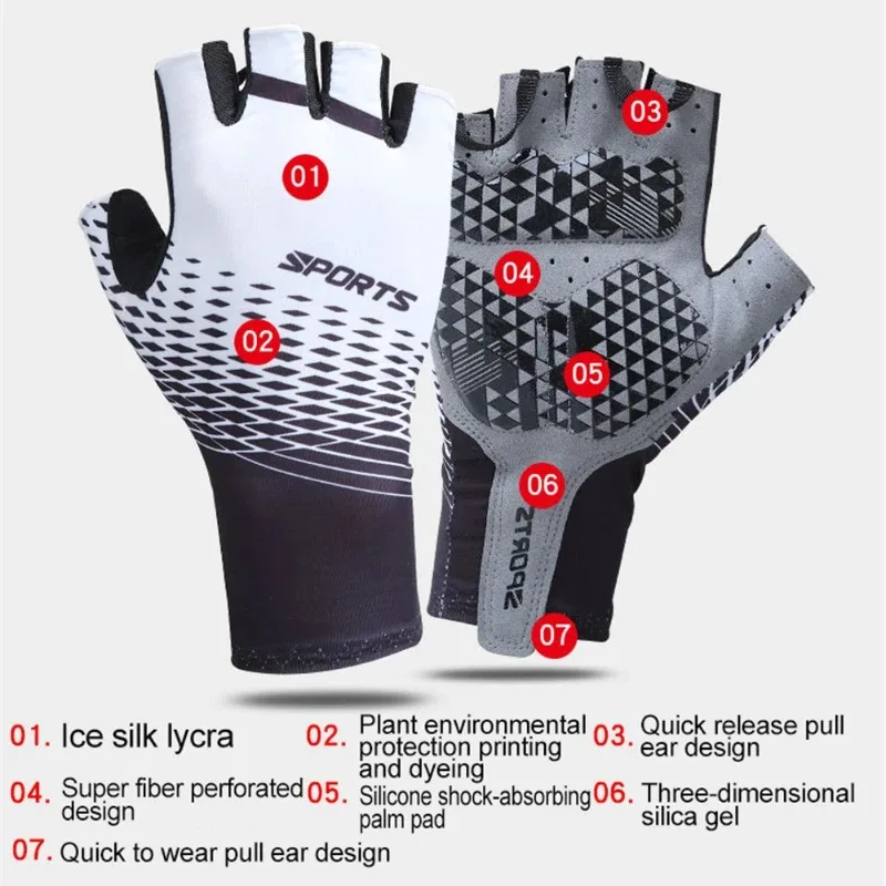 Half Finger Cycling Gloves Anti-Slip Anti-sweat Anti Shock MTB Road Bike Gloves Sports Fitness Driving Fishing Sunscreen Gloves 4