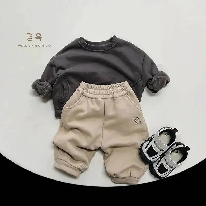 Herbst Winter Kinder Hosen 1-8Y Jungen Dicke Warme Fleece Druck Jogginghose Harem Hosen Jogger Kleinkind Tragen Für Kinder Kleidung – Detail 9