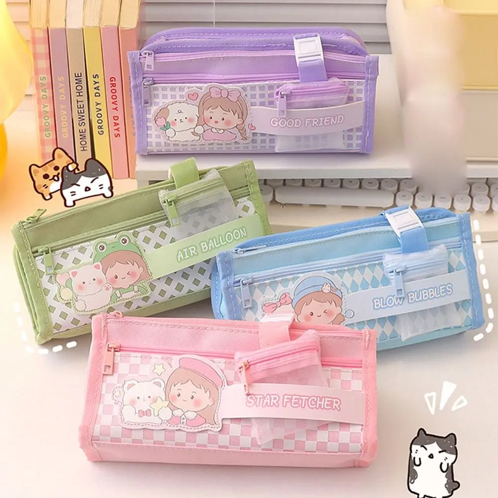 

Capacity School Supplies Korean Style Double Layer Student Stationery Bag Cloth Pencil Bag Desktop Storage Bags Pencil Pouch