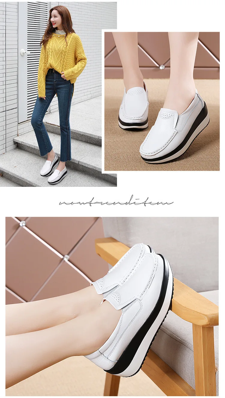 Platform Flats Loafers for Women Autumn Thick Bottom Casual Leather Walking Sneakers Round Toe Wedge Shoes Zapatos De Mujer 2023