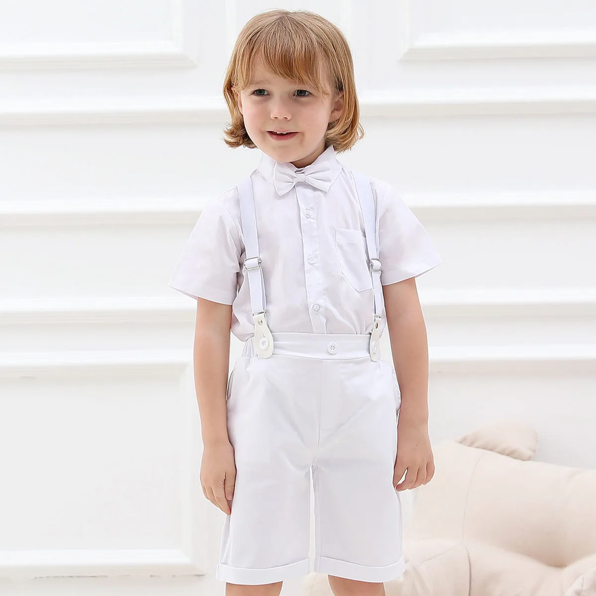 Boys Christening Outfits Toddler White Suit for Baptism Baby Wedding Clothing Set Infant Gentleman Birthday Short Sleeves 2PCS