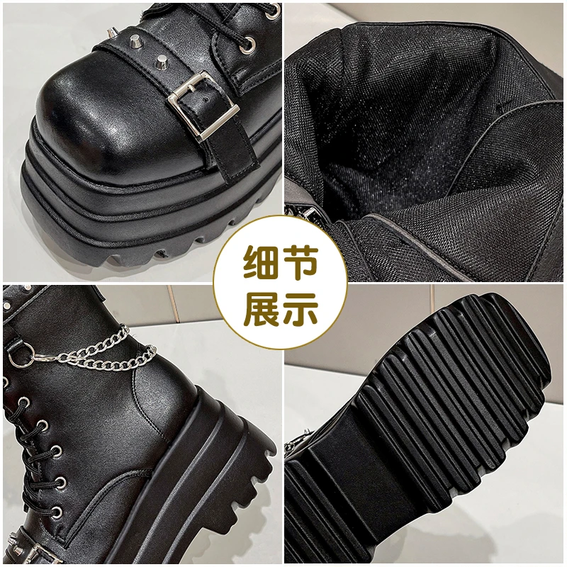 Platform Boots Lady Buckle Autumn Wedges Knee High Punk Street Cosplay Motorcycle Chain platform boots