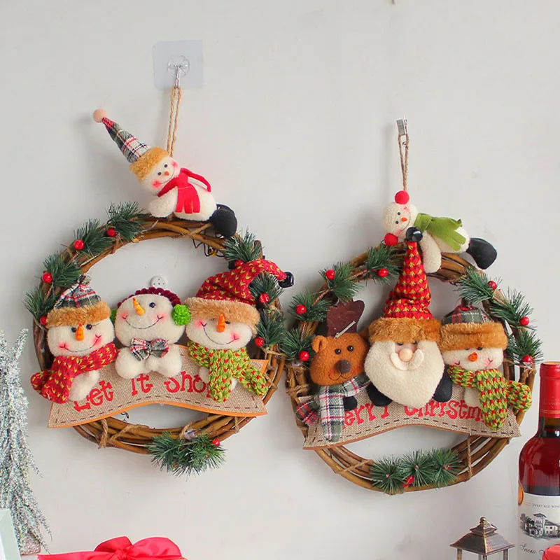 

Christmas Snowman, Old Man, Rattan wreath, Door, Doll, Rattan wreath, Decorative Pendant, Window Decoration Supplies
