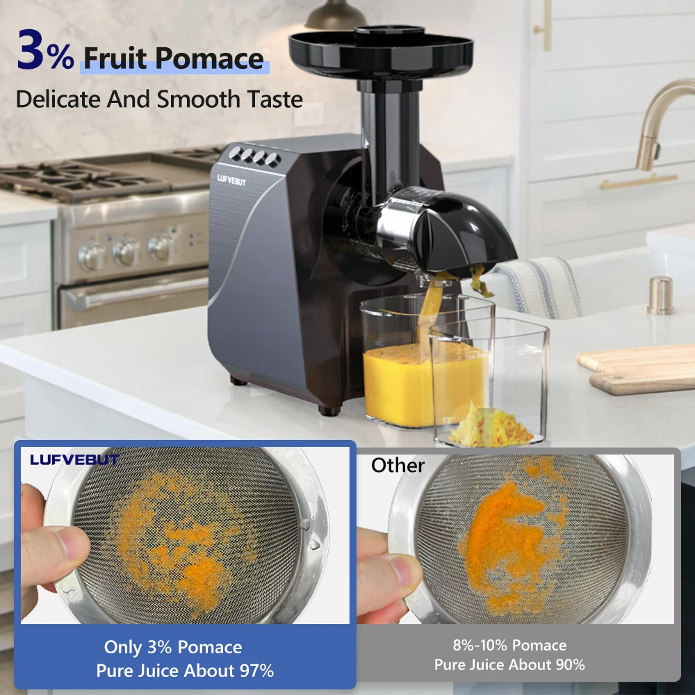LUFVEBUT Slow Juicer Vegetables And Fruits Electric Juice Extractor Squeezer 200W Power Easy Wash Slow Masticating Juicer 3