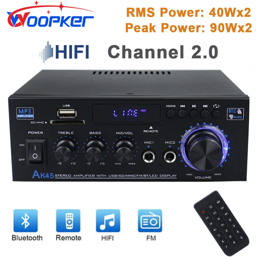 Woopker HiFi Audio Amplifier AK45 Bluetooth Digital MP3 Amplifiers FM