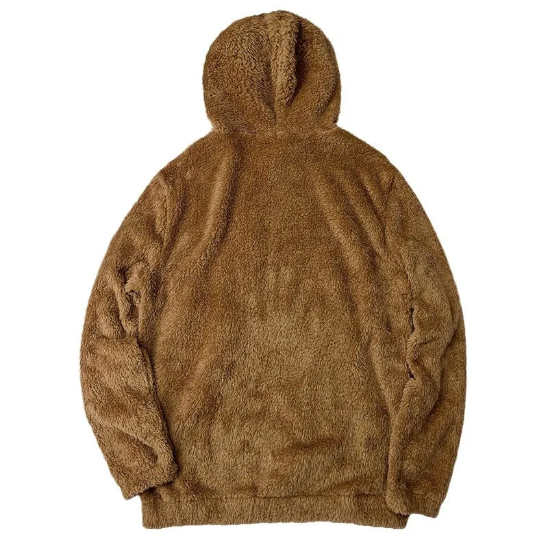 Plush Hooded Embroidered Men's Sweater Pure Color Thickened Pullover Winter Fashion Trendy Casual Menswear