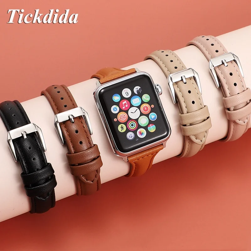 For Apple Watch Series 7 6 5 4 3 2 Se Woman Leather Watch Band 45mm 41mm  40mm 42mm 44mm| | - AliExpress