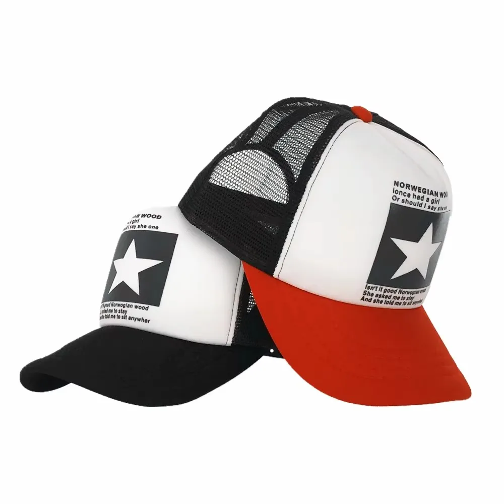 Modische Fünf-Sterne-Muster Baseballkappe Damen Outdoor Atmungsaktiv Herren Sommer Mesh Hut Snapback Gorras