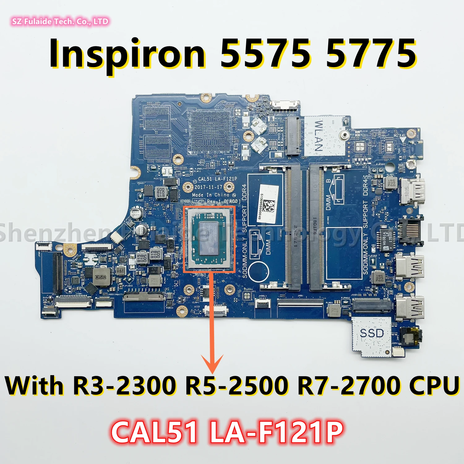 

CAL51 LA-F121P For dell Inspiron 5575 5775 3585 Laptop Motherboard With R3-2300 R5-2500 R7-2700 CPU 01N0P9 0PV8CV 0GMXP8 09XH0N