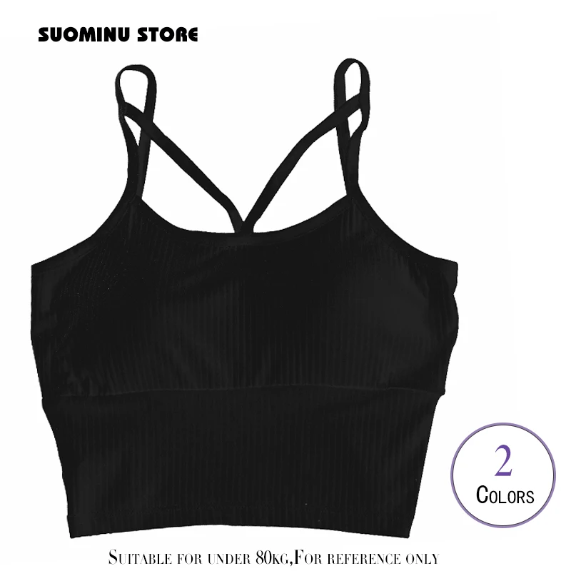 

Women Tank-Top With Chest Pad Stretchable Crop-Top Halter Tops Camisoles Tube Vest Sleeveless Sexy Casual Korean SA1191