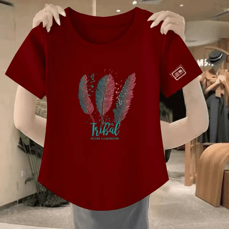 Right printed burgundy [medium] colored feathers