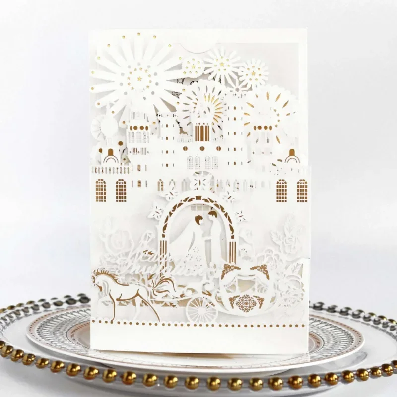 New 3D Romantic Castle Wedding Invitations Card Greeting Cards Set Creative Postcard Party Festival Gifts Girl Decorations