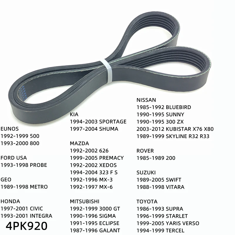 

Ремень двигателя 4PK920 для кондиционера, ремни в рубчик для EUNOS GEO, HONDA, KIA, MAZDA, MITSUBISHI, NISSAN, ROVER, SUZUKI, TOYOTA