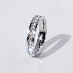 Titanium Steel Square Zircon Plated Silver Rose Gold Waterproof Ring - 5 (Plated Silver)