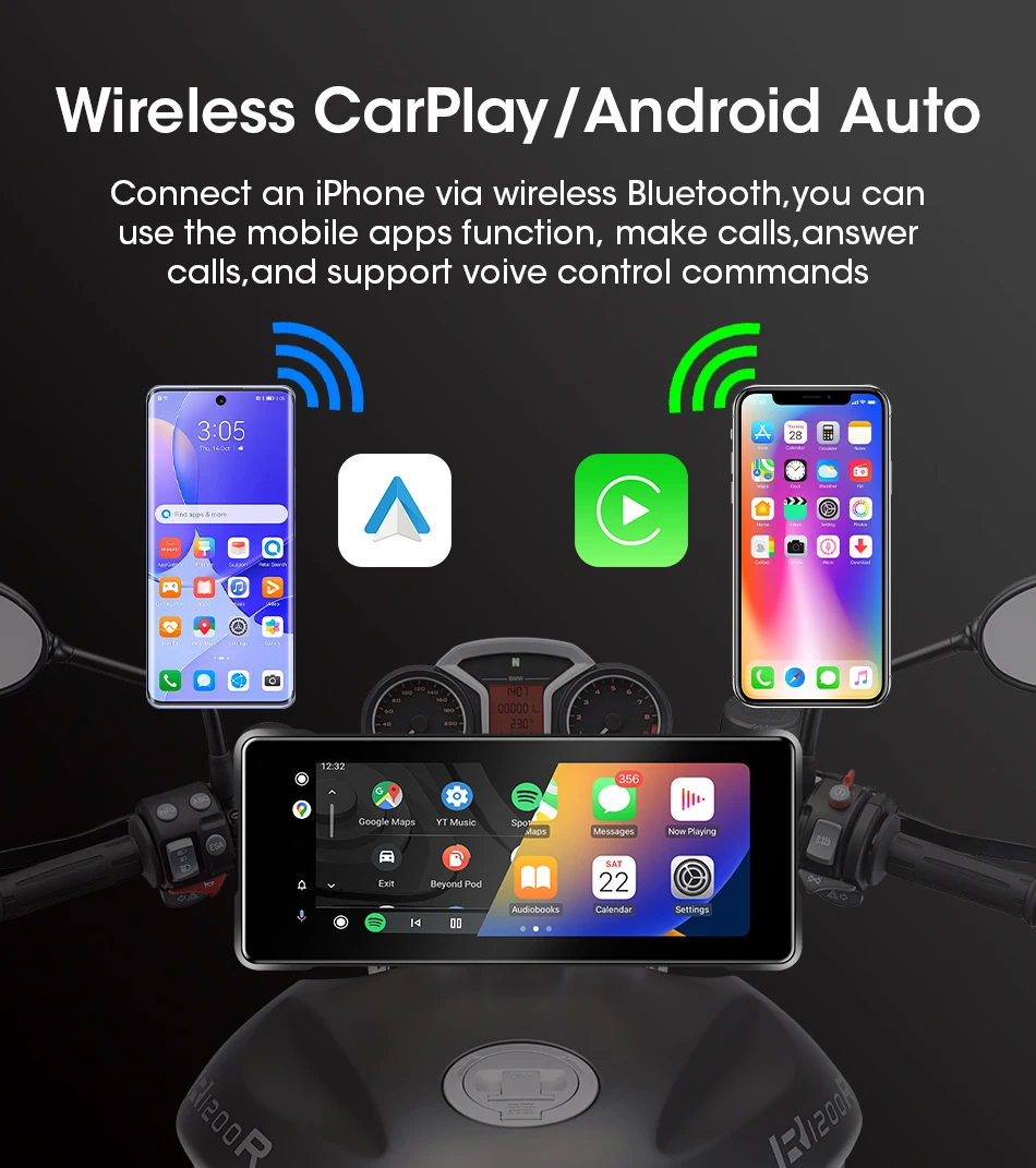 5/7 zoll Motorrad Carplay 1080P DVR Navigation GPS Drahtlose CarPlay Android Auto Wasserdichte Moto Display Monitor IPX7 BT TPMS – Detail 1