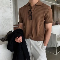Vêtements d'été pour hommes rétro tricot revers rayé Polo couleur unie à manches courtes mode léger luxe populaire tricots M-3XL 2
