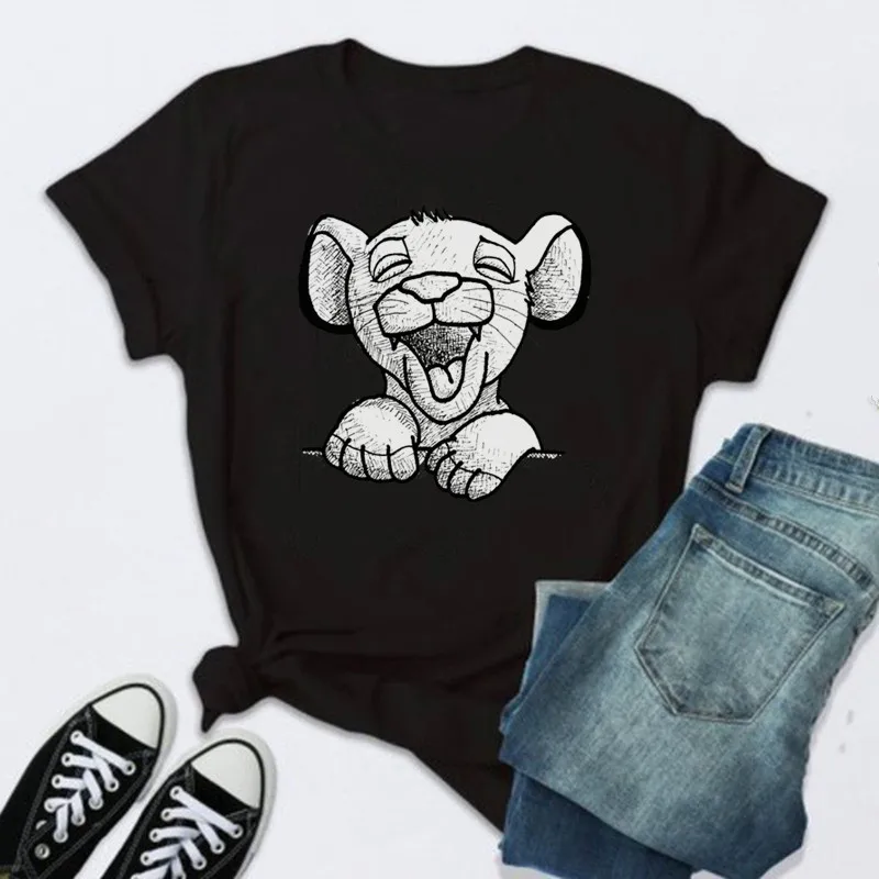 Cartoon Simba Print T Shirt Women T-Shirt Disney The Lion King Short Sleeve Tshirt Summer Women'S T-Shirt Ropa Mujer