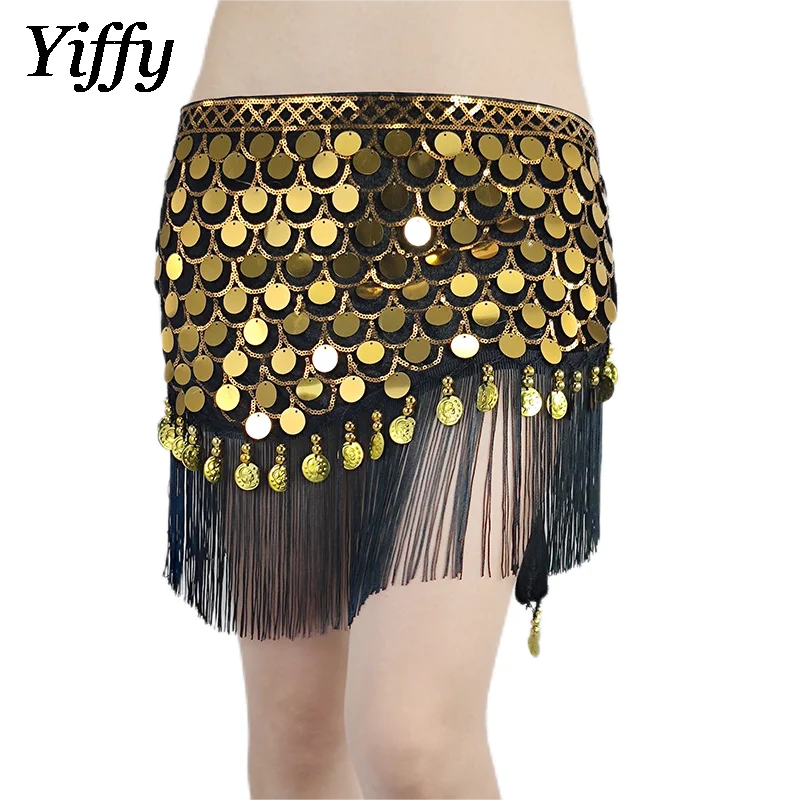 

Belly Dance Pearl Sequin Hip Scarf Halloween Shinny Fish Scale Fringe Waist Belt Dance Lesson Wear Tassel Skirts Training Suit