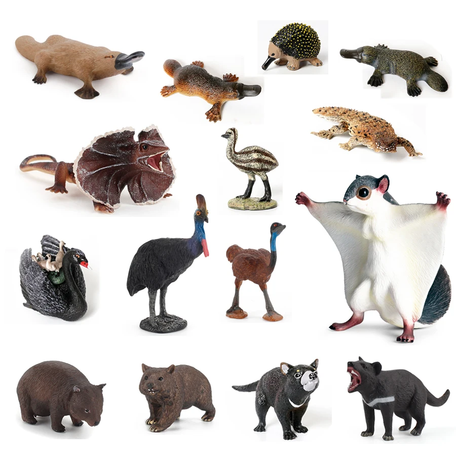  Simulation Emu Schnabeltier Cassowary Wombat Tasmaniandevil Australische Tiermodellfiguren Weihnachten Geburtstagsgeschenk für Kinder