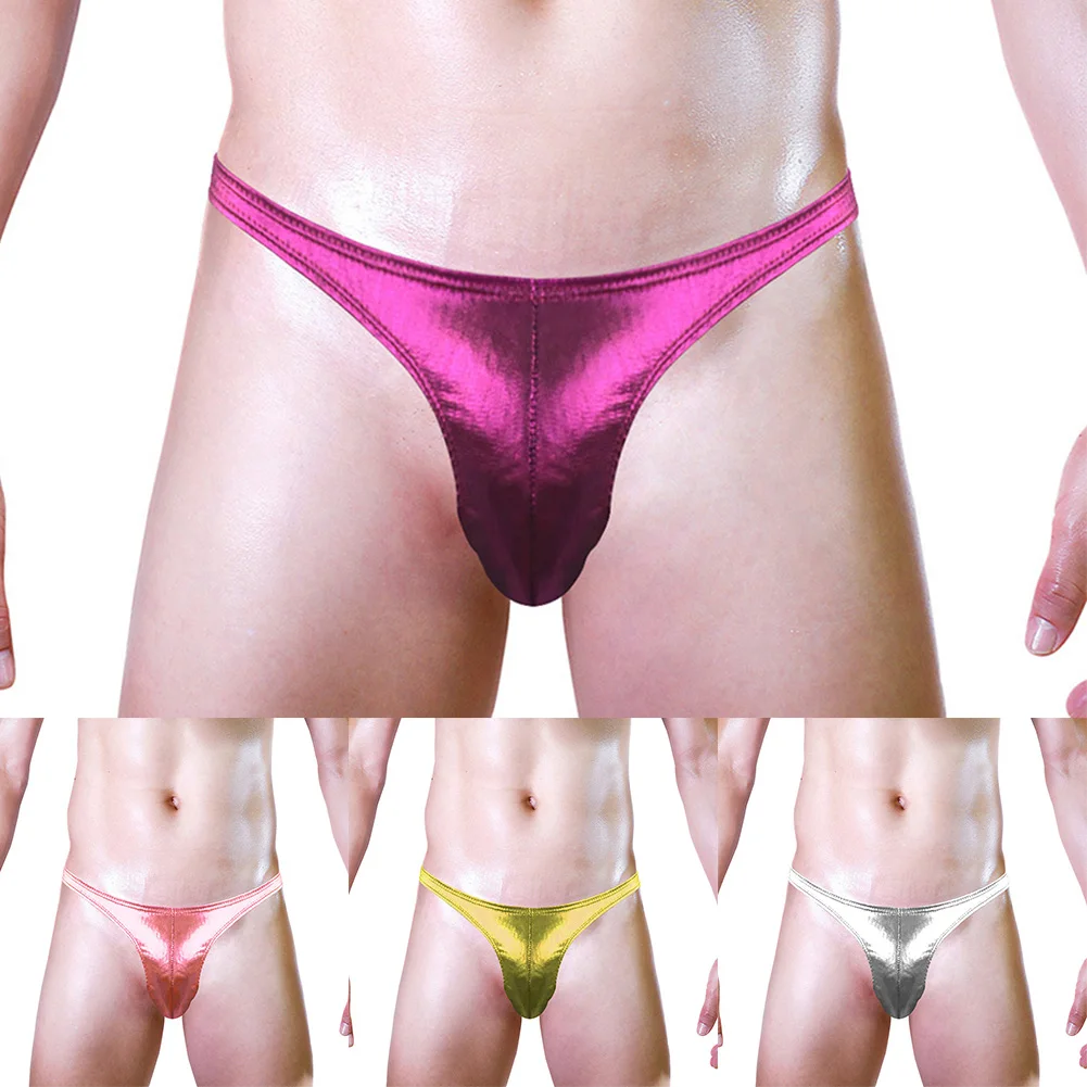 

Men's T-Back G-Strings Thongs Sexy Wet Look Bikini Briefs Underpants Breathable Jockstrap Soft Underwear Low Rise Lingeries