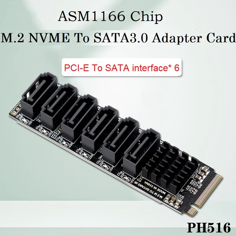 Experience Lightning-Fast Data Transfer with M.2 MKEY To 6-Port  SATA3.0 6Gpbs Expansion Card ASM1166 chipset