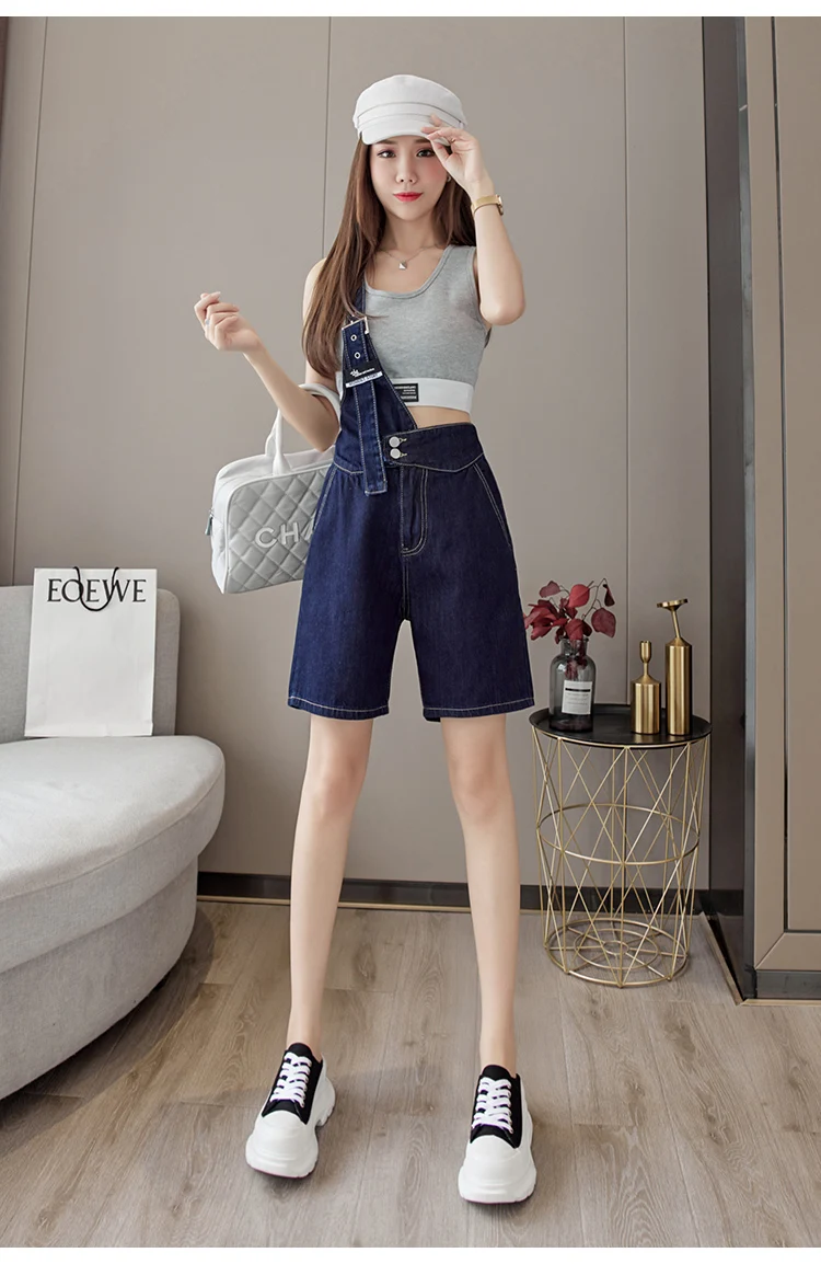 bape shorts Single Strap Design Overalls Korean Teenage Fashion Trends Sexy Denim Clothing Womens White Jeans Booty Shorts Daily Streetwear athletic shorts