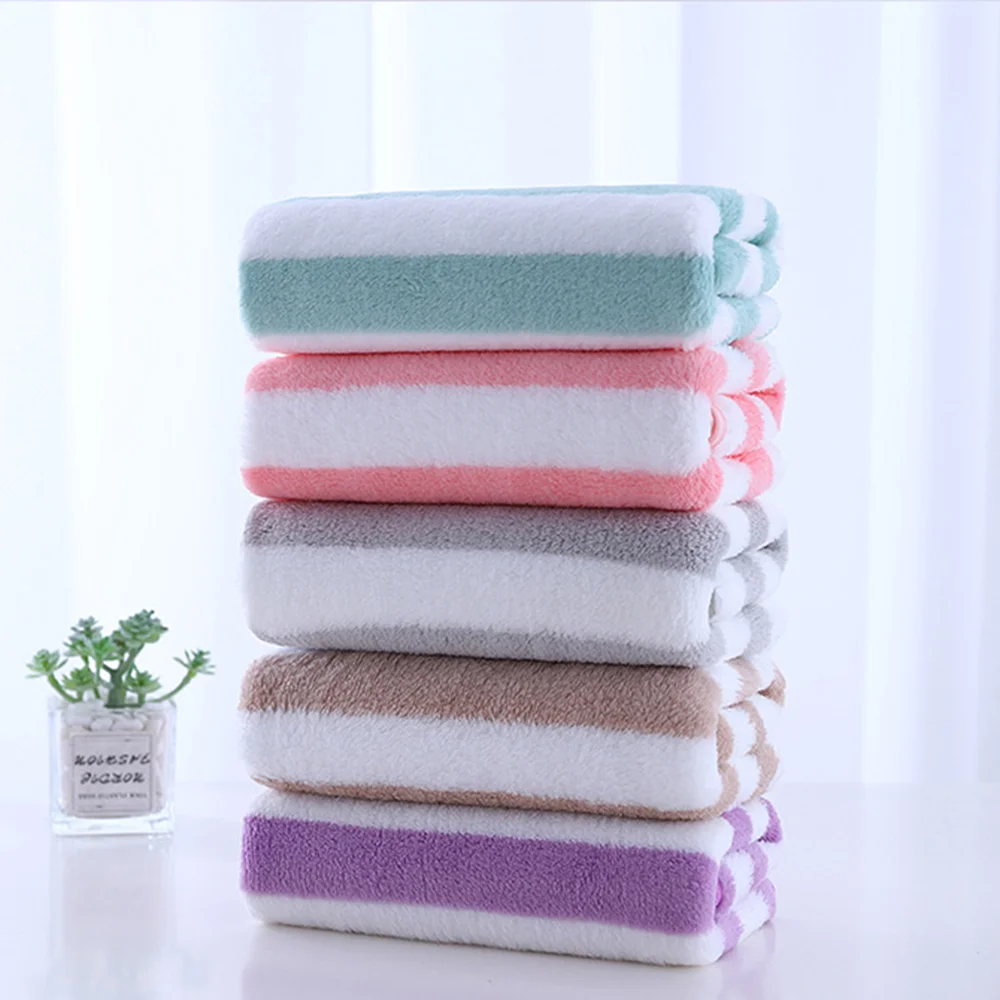 Bath Towel Coral Fleece Microfiber Striped Adult Household Textiles Bathroom Soft Woman Sauna Spa Absorbent Towel 35x75cm 4