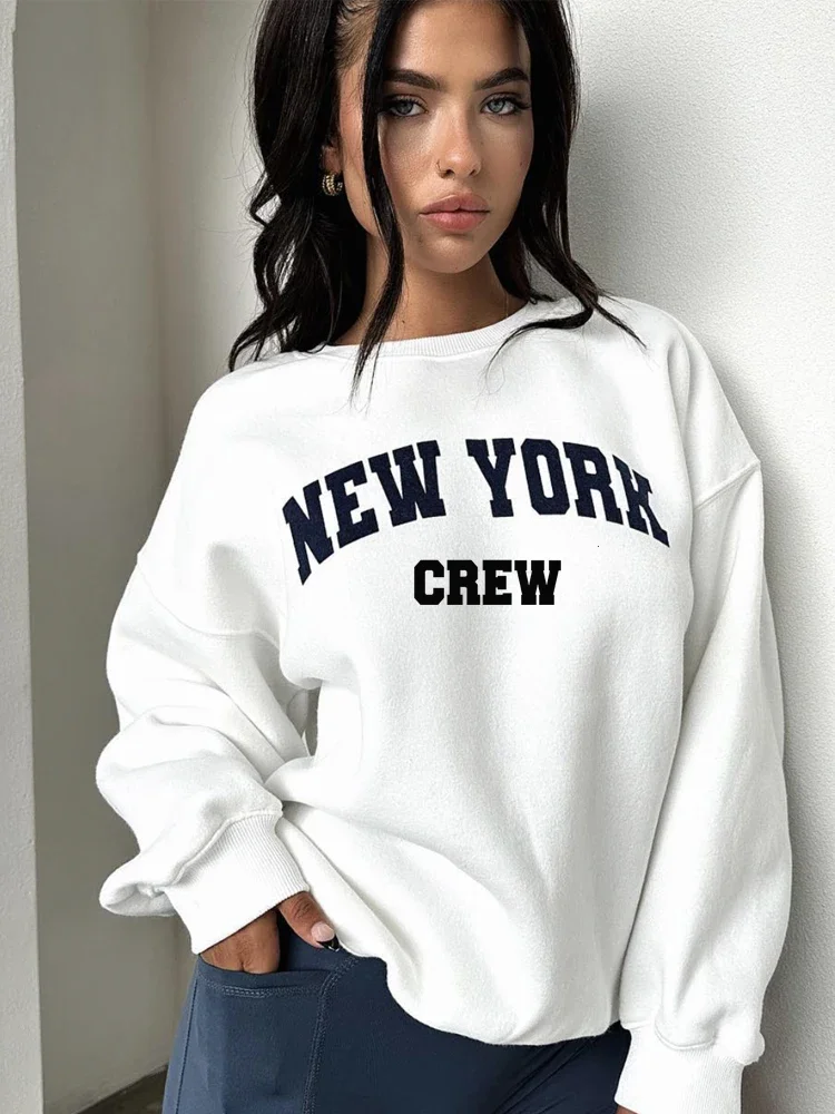 

Women Basic Hooded Ladies Autumn Anime Long Sleeve Pullovers Casual Tops 2023 Y2k Hirsionsan New York Letter Print Sweatshirt