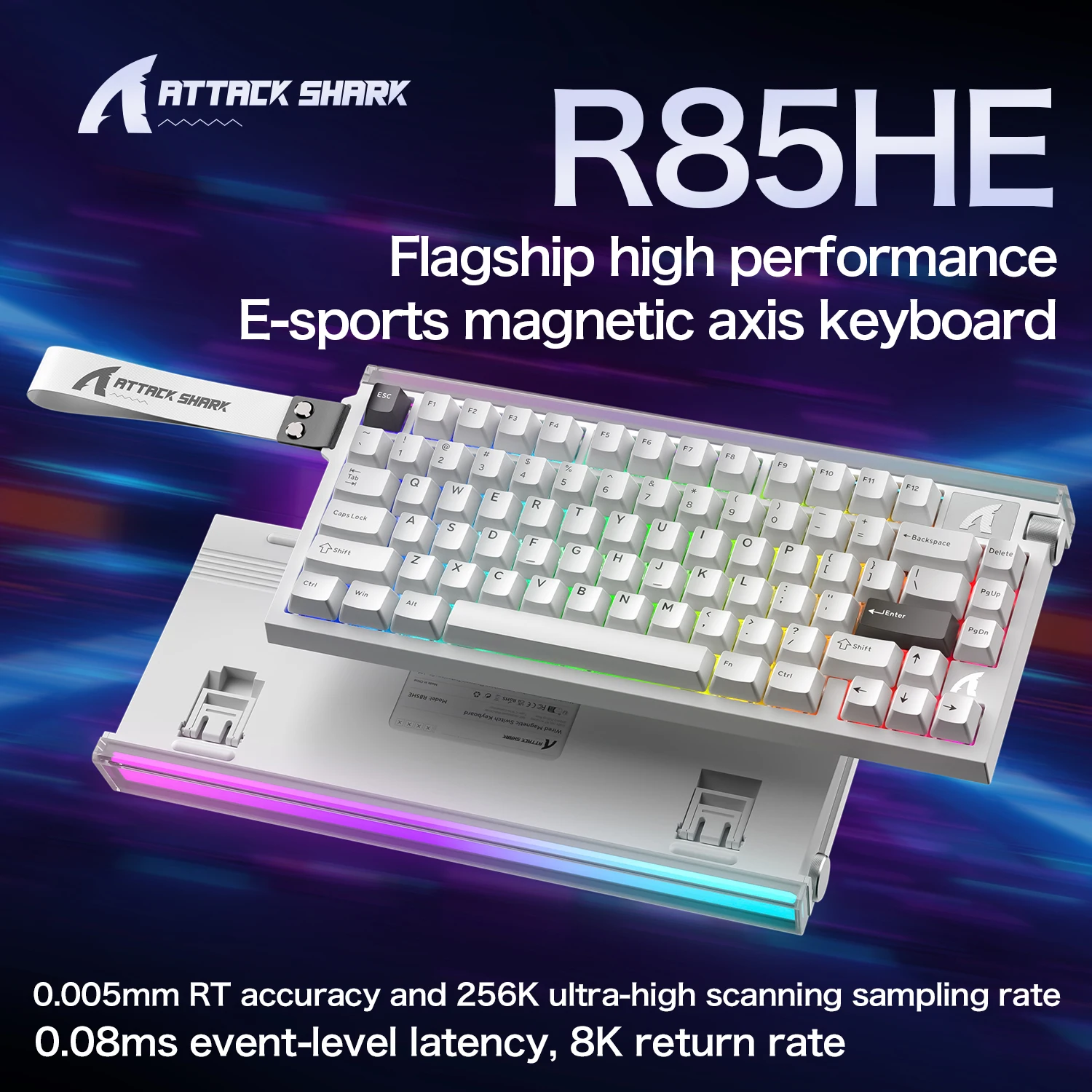 ATTACK SHARK R85HE 마그네틱 축 게이밍 키보드 8000Hz 0.005mm RT 커스텀 RGB 유선 기계식 키보드 PBT 키캡 (게이머용)
