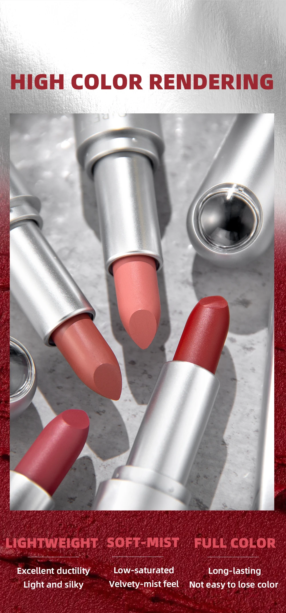 Professioneller Matter Lippenstift Langhaftender Wasserfester Lippenstift_voghion.com