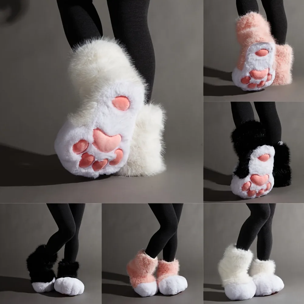 Kawaii Anime Cosplay Cat Paw Plush Booties Women's Warm Winter House Slippers Cute Gift for Comic Con Fans Furry Booties