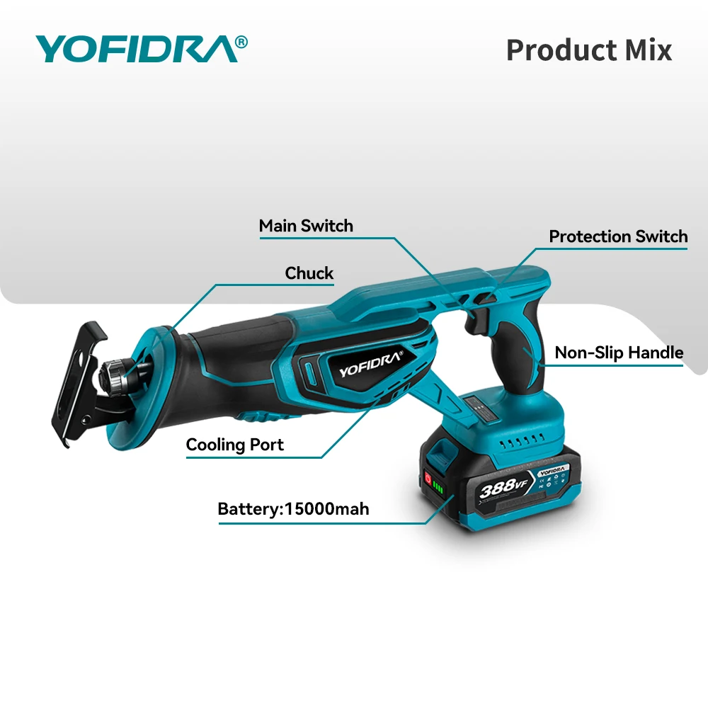 Yofidra 18V Brushless Reciprocating Saw For Makita 18V Battery Pin