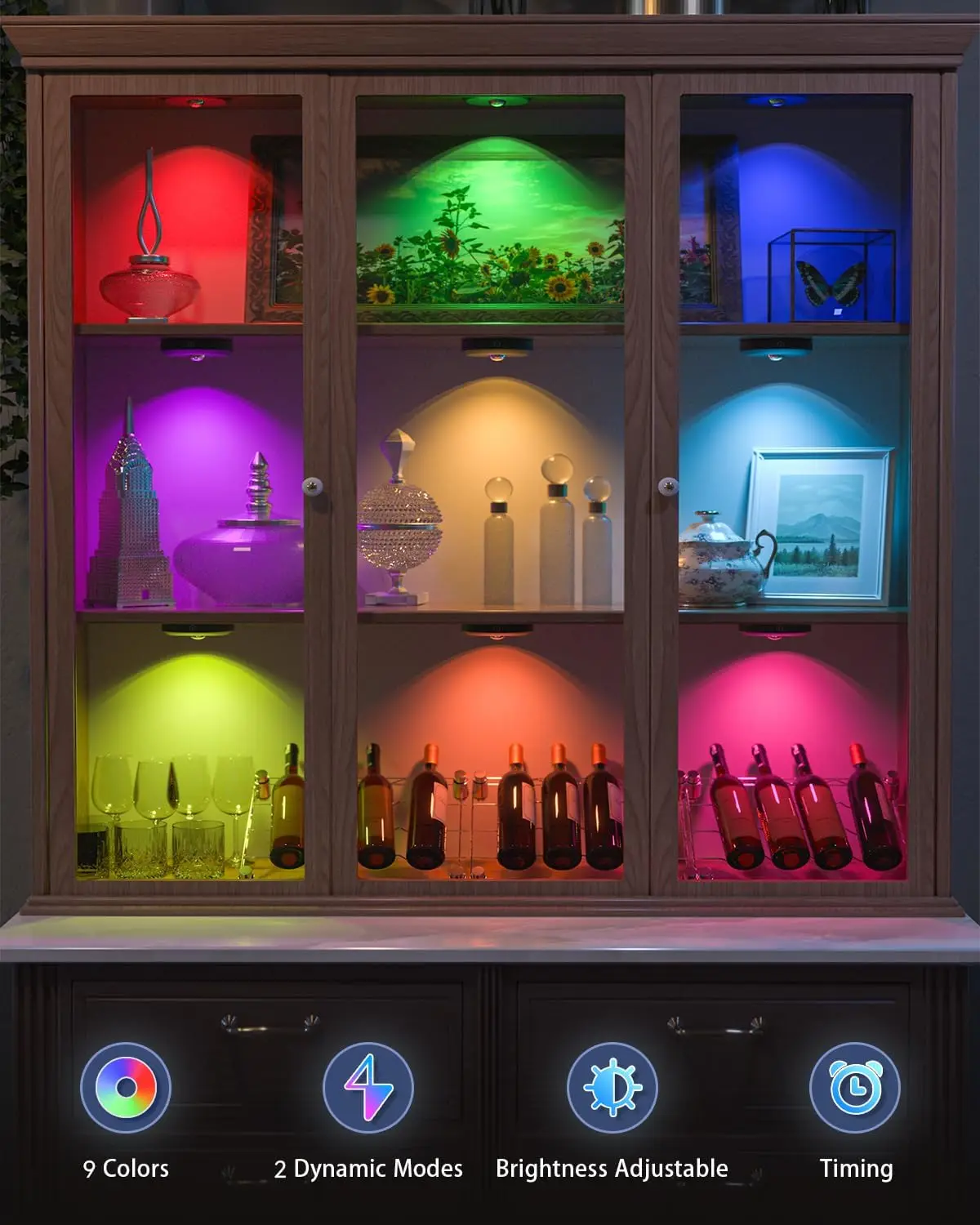 WILLED Rechargeable RGB Puck Light with Remote Control 1200mAh Battery Lights, Dimmable Touch Under Cabinet Lighting Night Light 5
