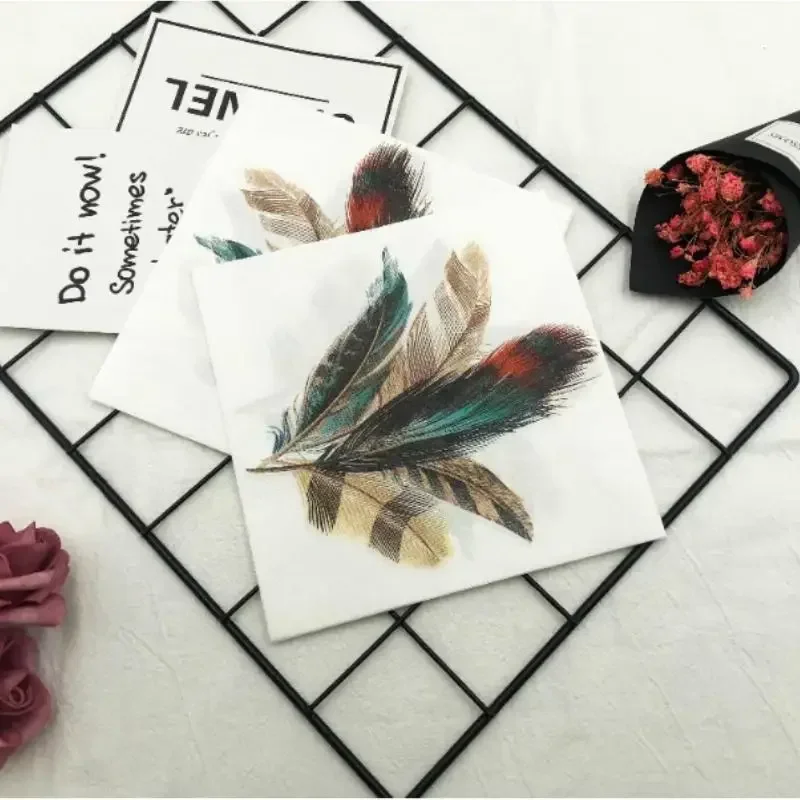 Colourful Printed Napkin Feather Model Tissue Drawing Paper 10/20pcs/pac Restaurant Party Gathering Facial Tissue Mouth Cloth paper napkins