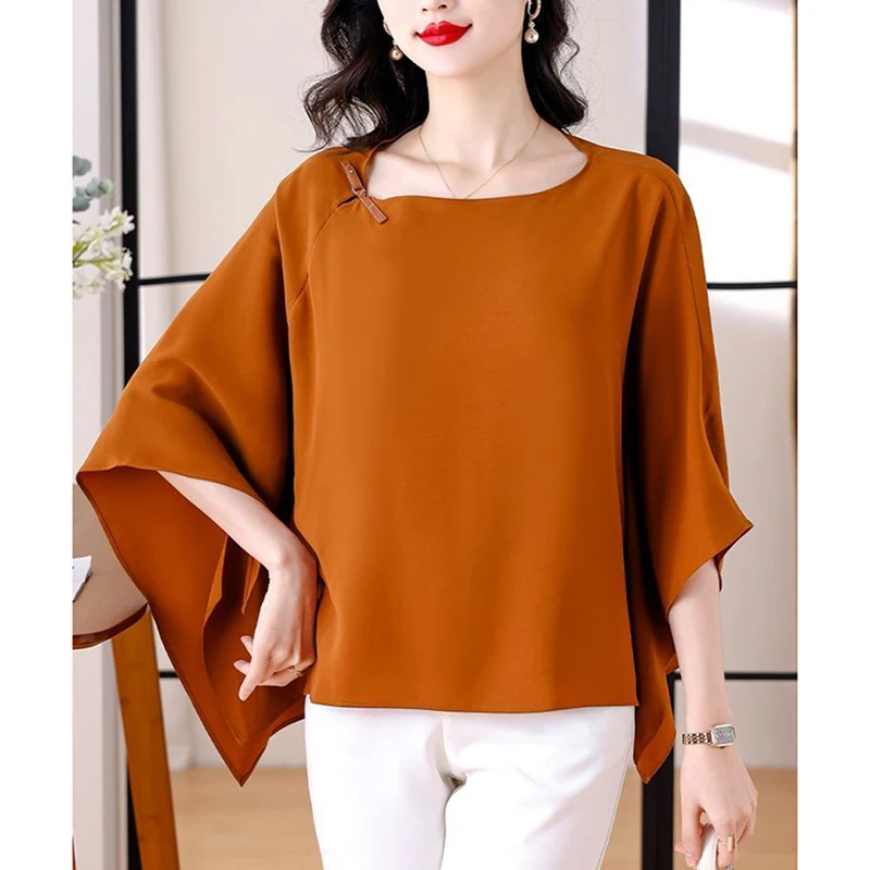 Fashion O-Neck Spliced Solid Color Batwing Sleeve Blouses Women's Clothing 2024 Summer New Loose All-match Tops Commute Shirts