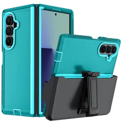 Heavy Duty Rugged Defender Case with Belt Clip - Enhanced Shockproof Protective Back Cover - Galaxy Z Fold4 (Water blue)
