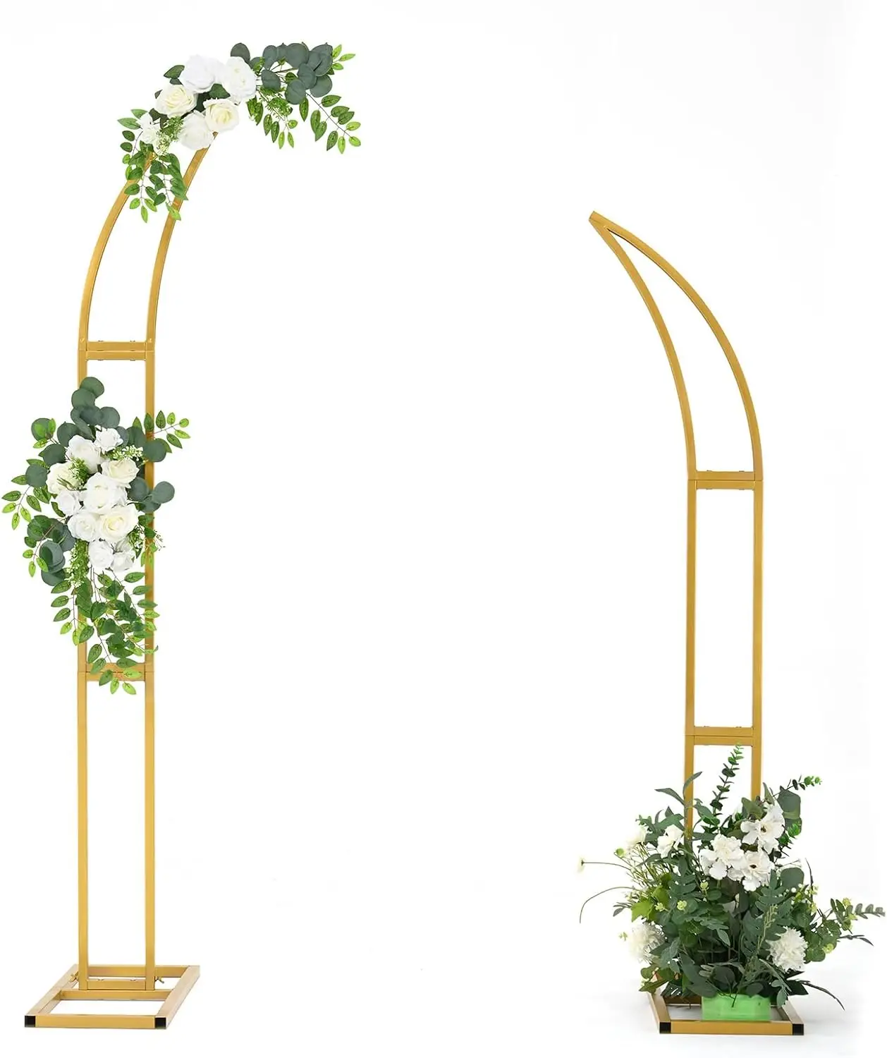 2pcs Curved Wedding Arch Backdrop Stand Balloon Arch for Ceremony Birthday Party Bride Baby Shower 5.9ft,6.9ft Half Moon Stand