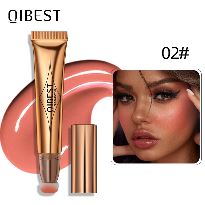 Qibest Liquid Blush Con Applicatore A Cuscino Dall'Aspetto Naturale Cheek Tint Blush Dewy Finish Liquid Blusher Trucco Cremoso Per Il Viso