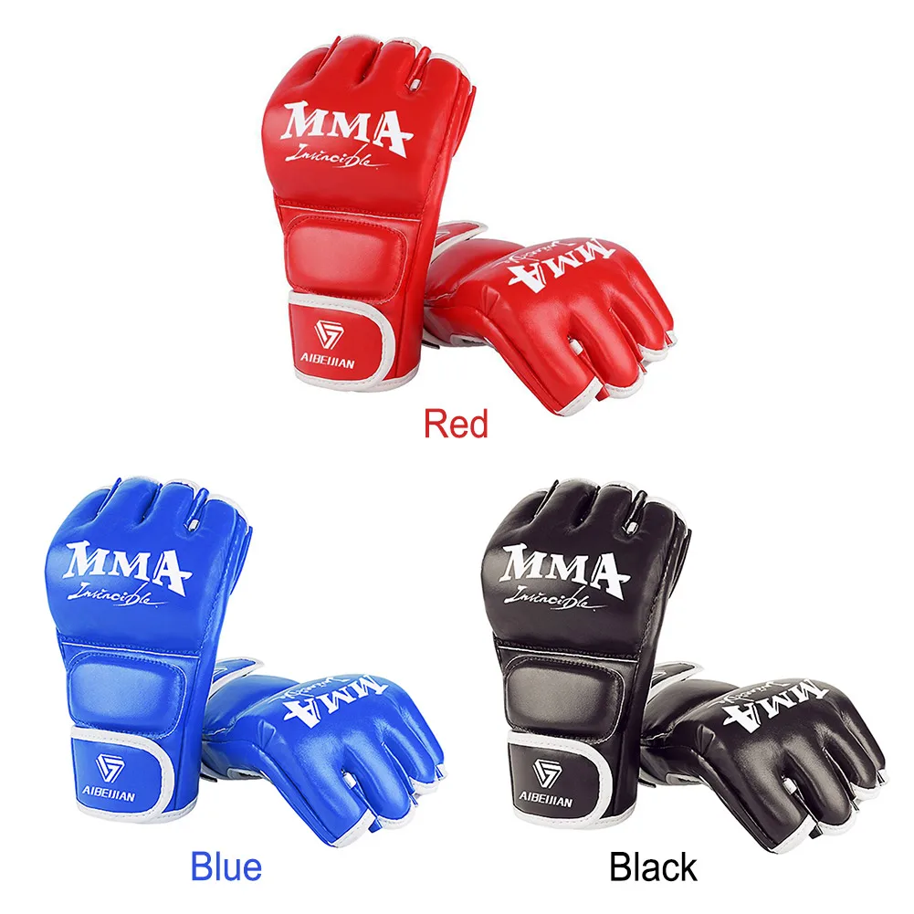 Half Finger Training Sparring Gloves Wearable PU Mitts Hand Protector Tear Resistant Breathable Durable for Sports Supplies boxing gloves,martial arts protector
