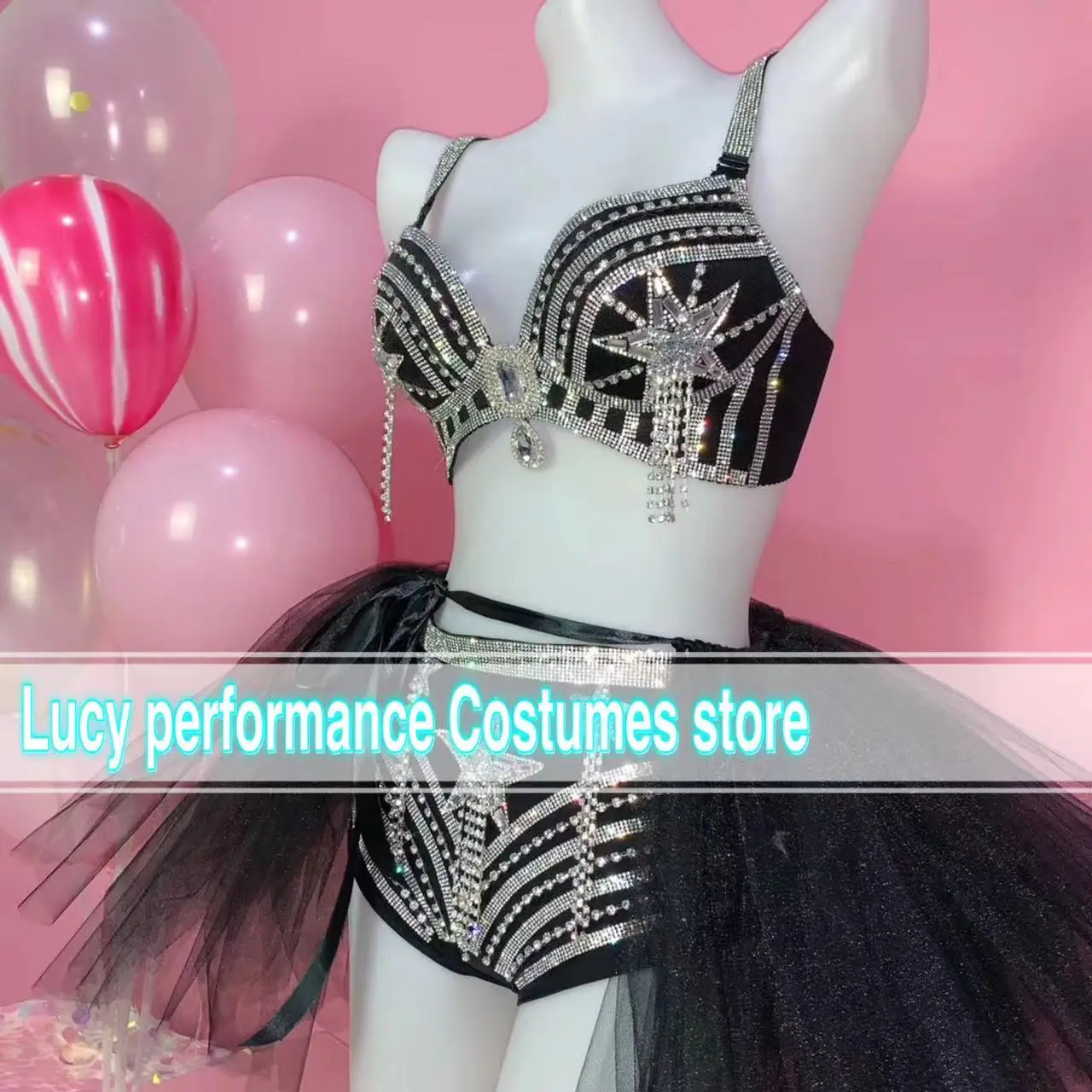 

2022 popular black sky star beautiful skirt nightclub guest gogo performance bar DJ dance DS night scene sexy suit